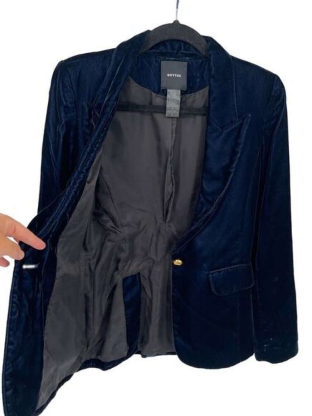 Smythe Sapphire Blue Peaked Lapel Velvet Structured Blazer size 4 - Picture 5 of 11